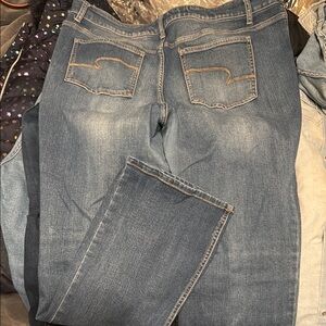 Time and Tru Blue Boot Cut Jeans with Vintage Distressing